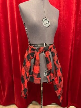 Divided Red and Black Plaid Button-Down Shirt